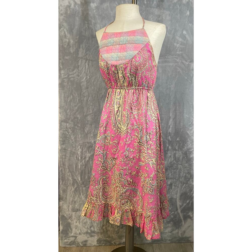 Vintage Tova Celine quilted bib‎ halter midi dress pink paisley babydoll S boho - Picture 3 of 13